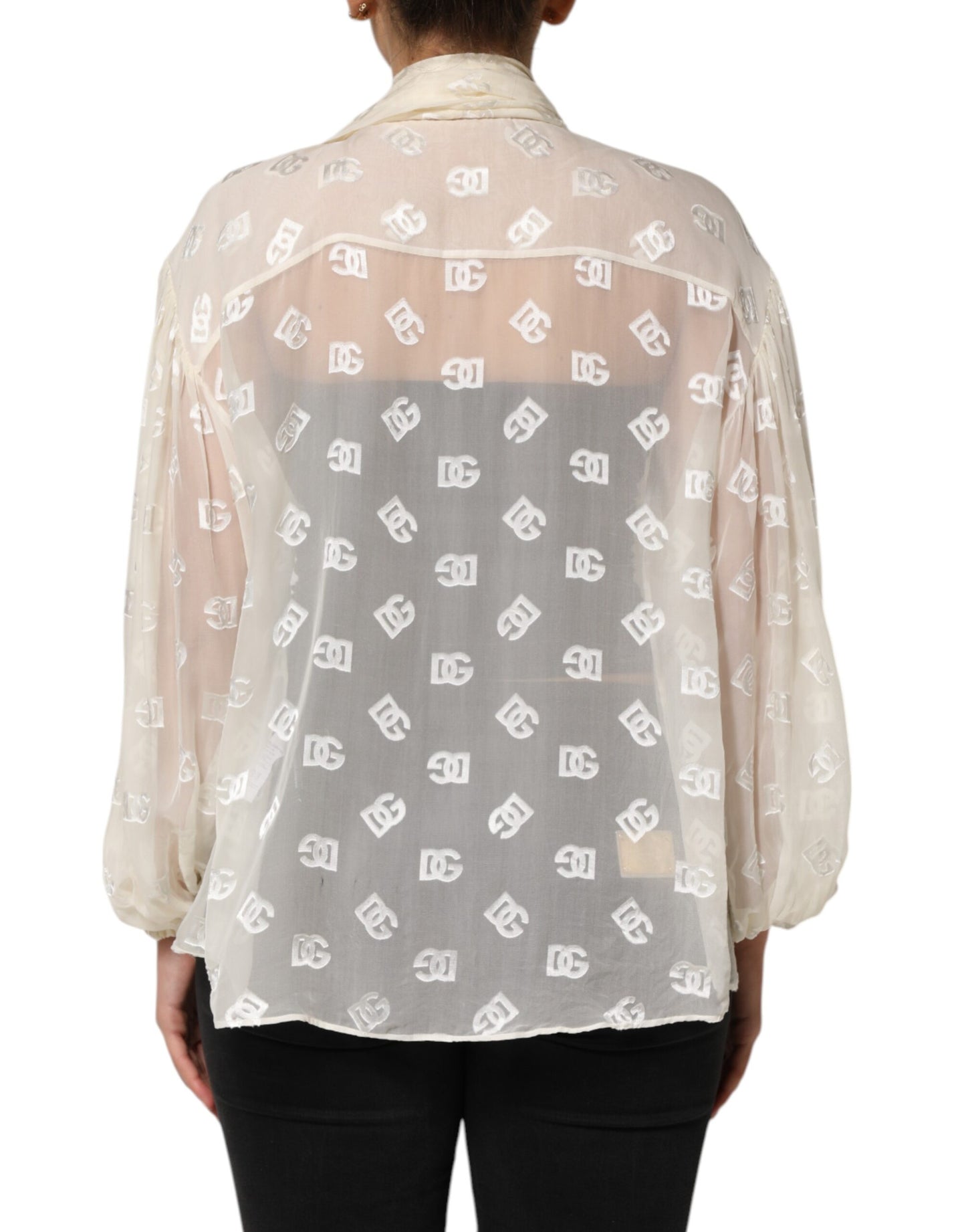 Dolce & Gabbana Off White Logo Monogram Ascot Collar Top