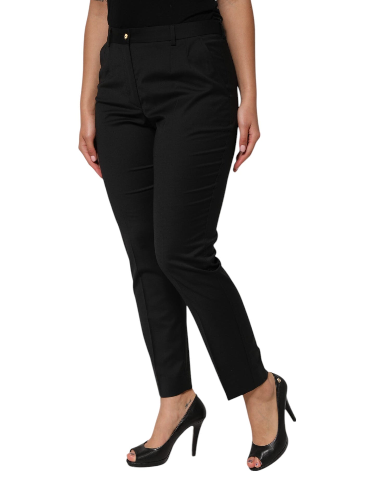 Dolce & Gabbana Black Polyester Tapered Women Trouser Pants