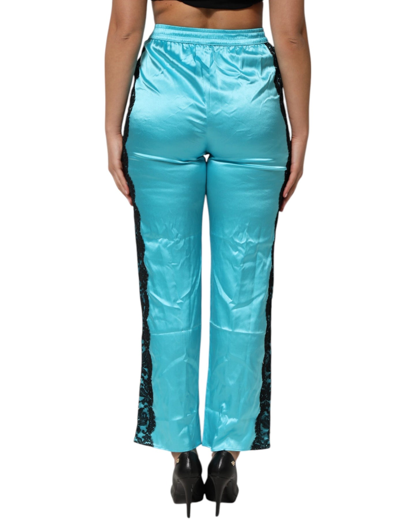 Dolce & Gabbana Blue Silk Garterized Straight Women Pajama Pants