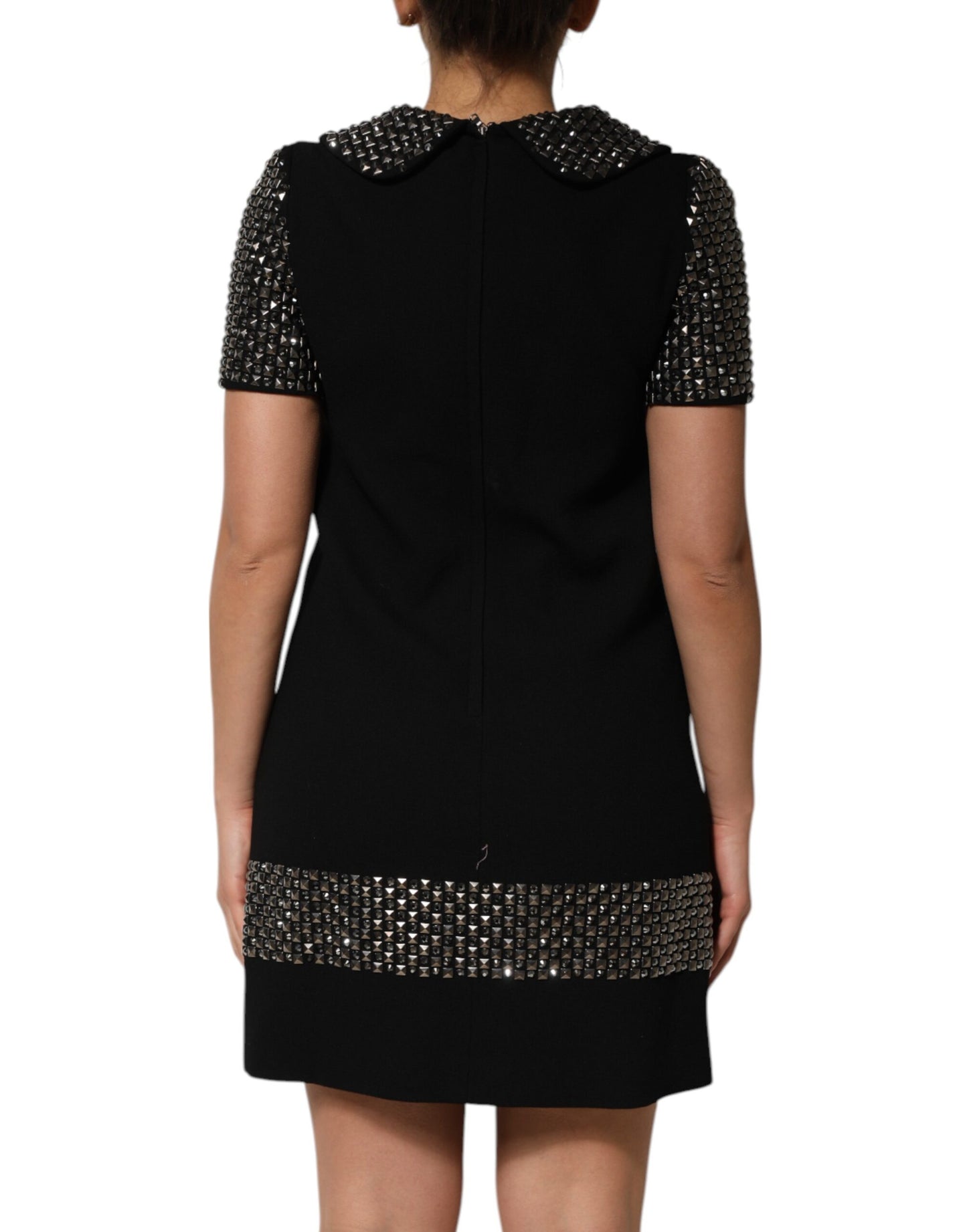 Dolce & Gabbana Black Crystal Embellished Collared Mini Dress