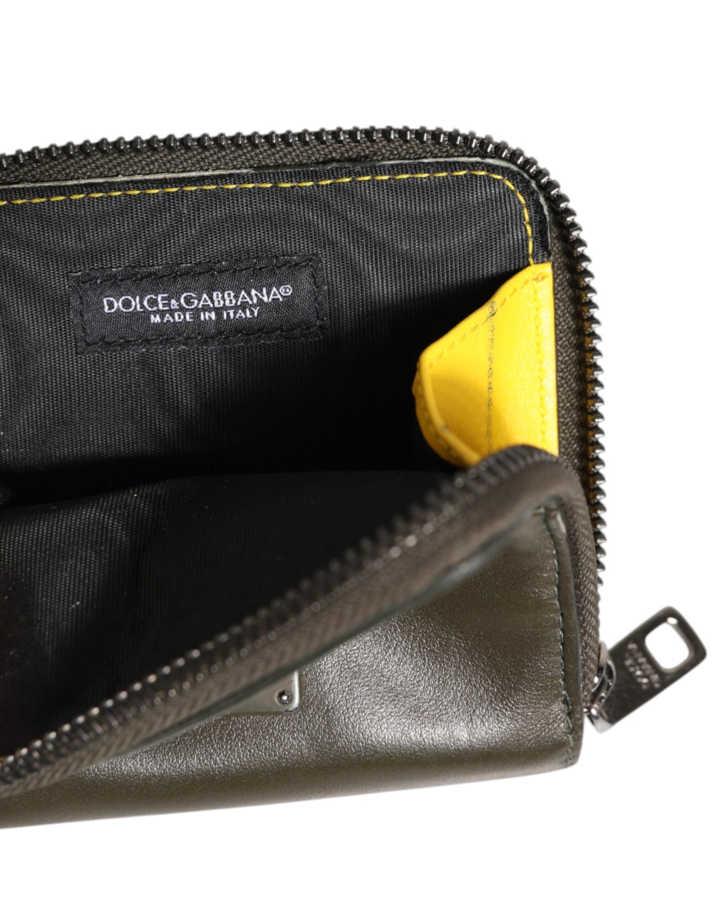 Dolce & Gabbana Brown Leather Logo Plaque Card Holder Coin Purse Wallet