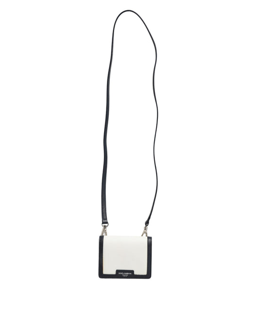 Dolce & Gabbana Beige Black Leather Card Holder Crossbody Men Borse Bag