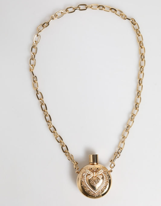 Dolce & Gabbana Gold Brass Rhinestone Devotion Charm Pendant Necklace