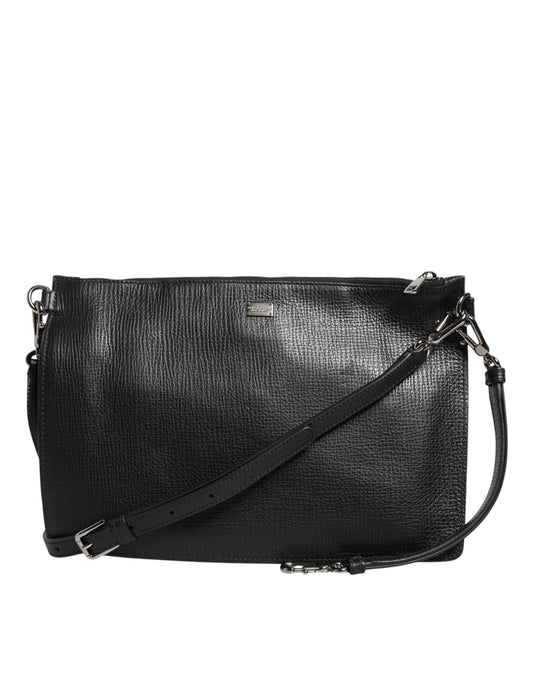 Dolce & Gabbana Black Palmellato Leather Logo Plaque Shoulder Borse Bag