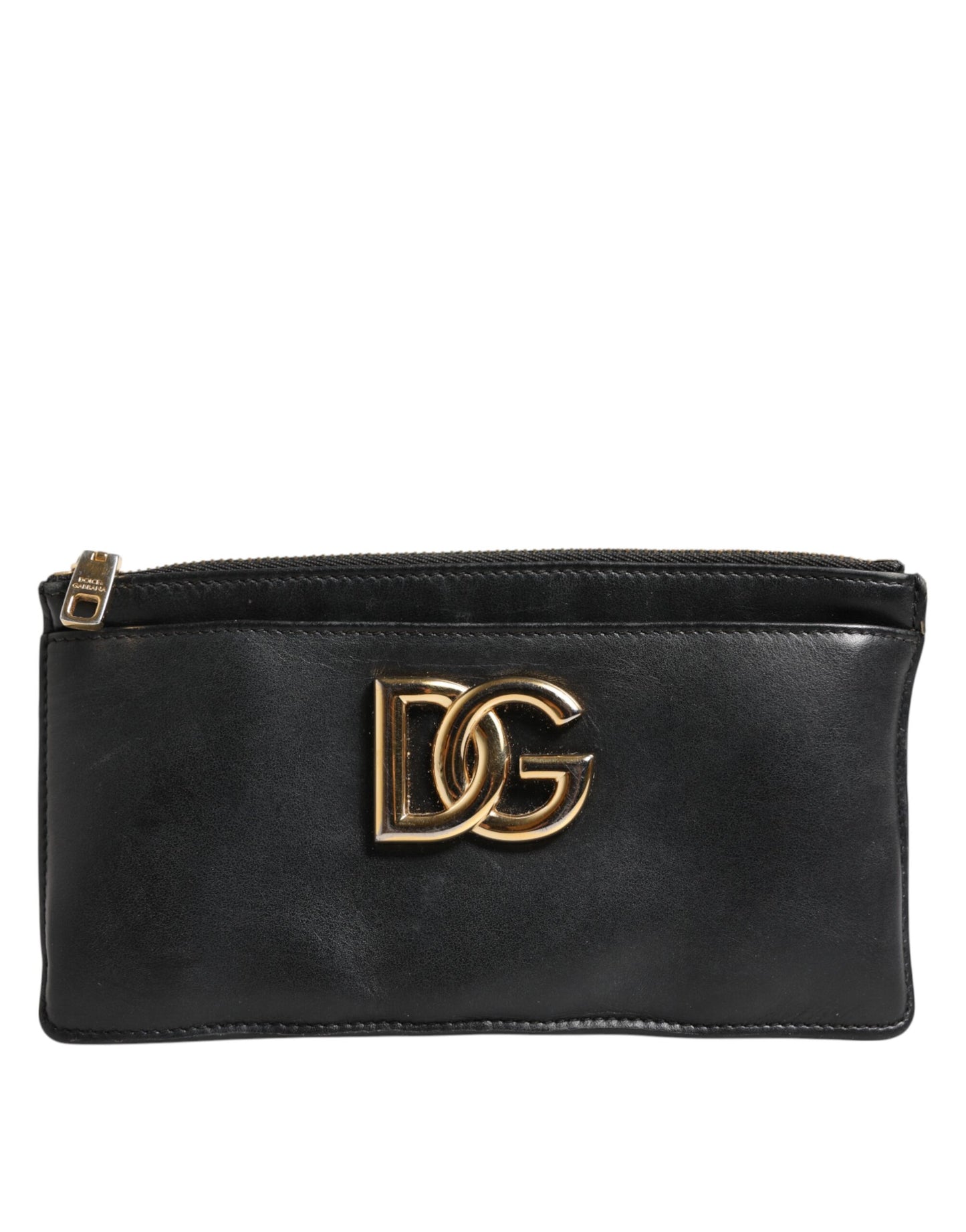 Dolce & Gabbana Black Calfskin Leather DG Logo Women Card Holder Wallet