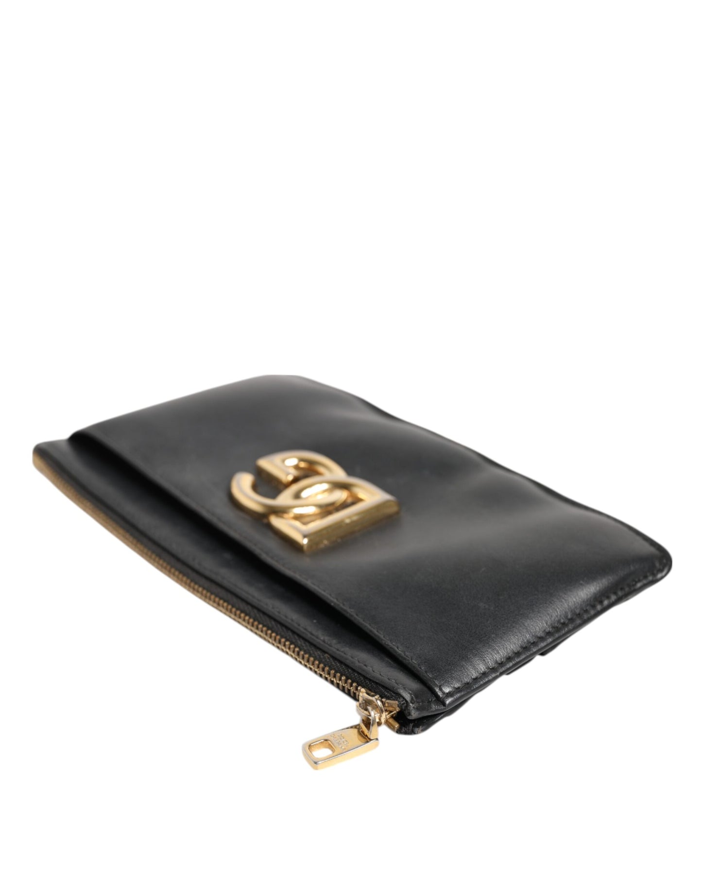 Dolce & Gabbana Black Calfskin Leather DG Logo Women Card Holder Wallet