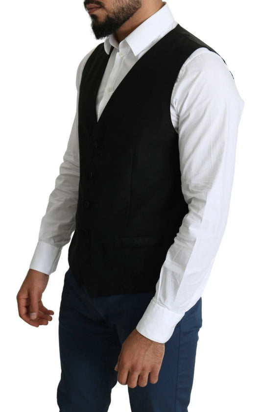 Dolce & Gabbana Black Wool Men Formal Waistcoat Vest