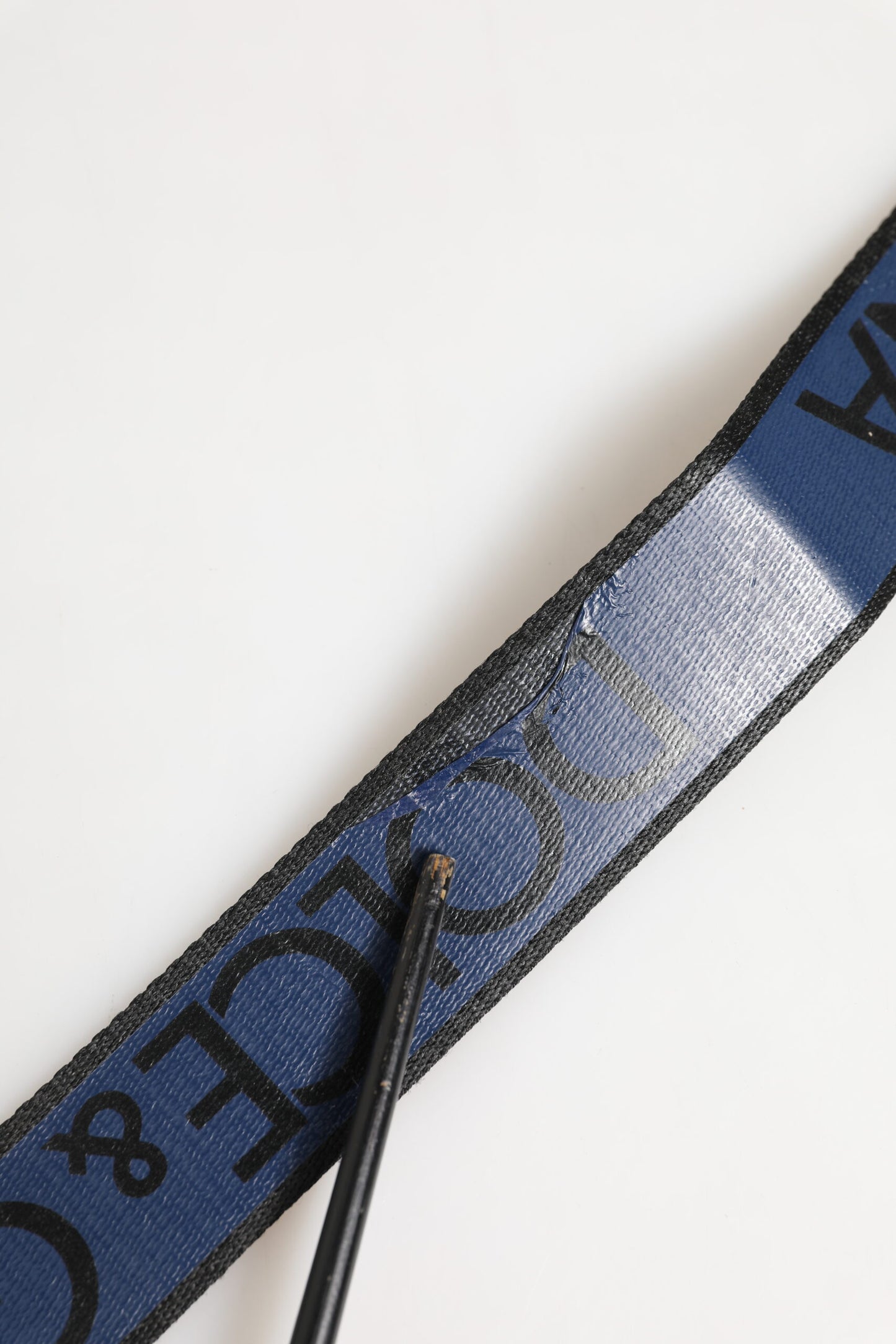 Dolce & Gabbana Black Blue DG Logo Silver Metal Buckle Belt