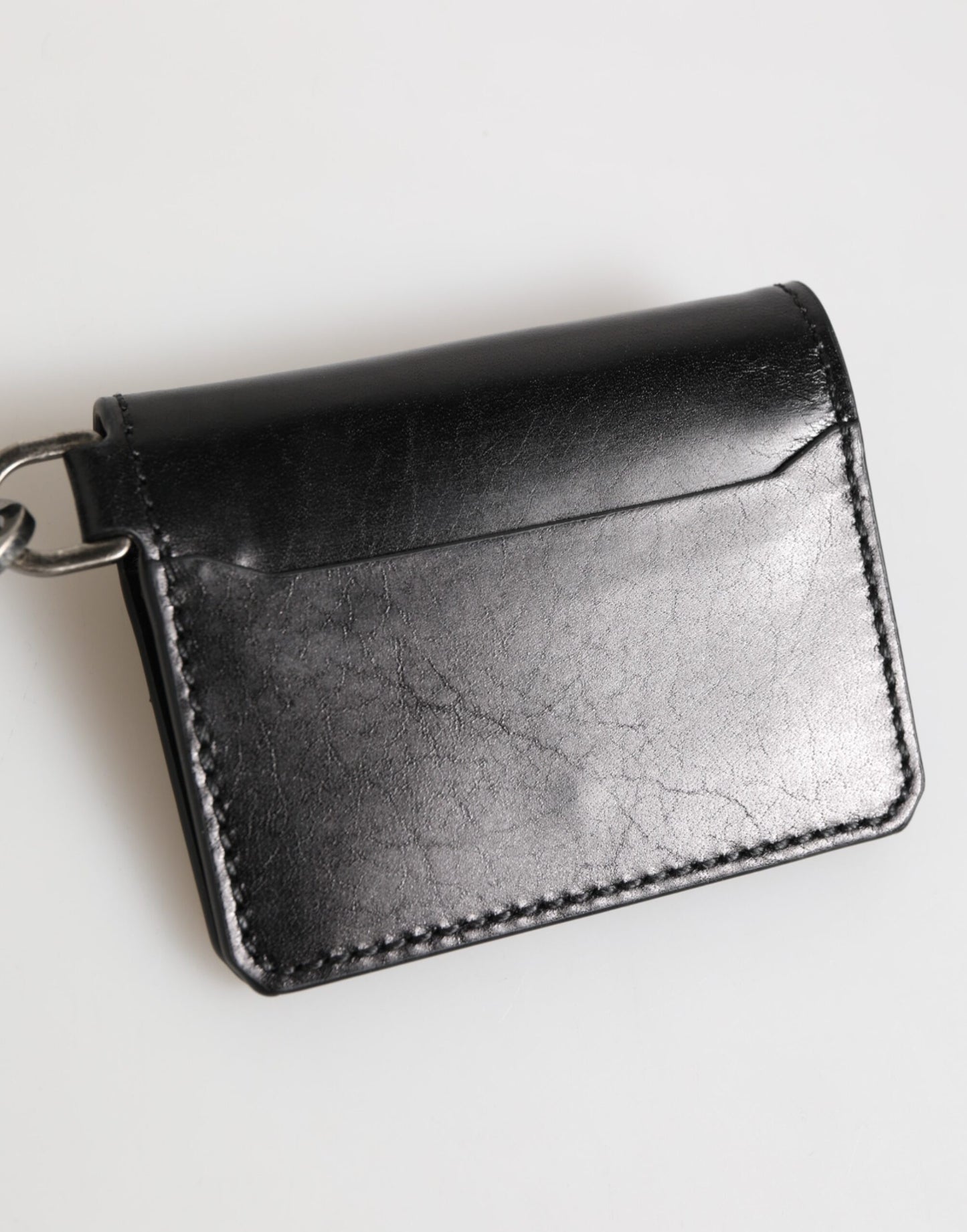 Dolce & Gabbana Black Leather Logo Embossed Key Chain Card Holder Wallet