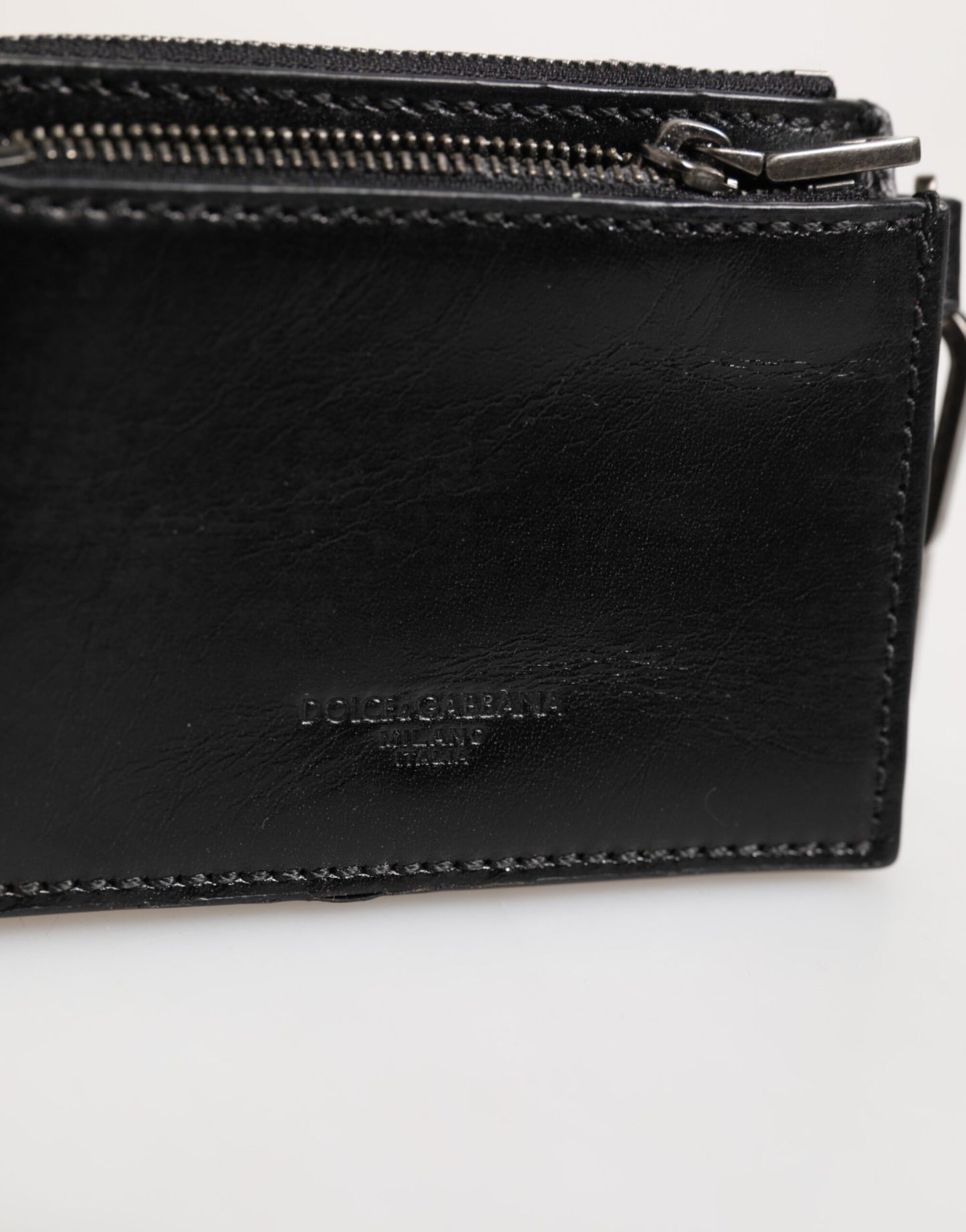 Dolce & Gabbana Black Leather Zip Logo Keyring Coin Purse Keyring Wallet