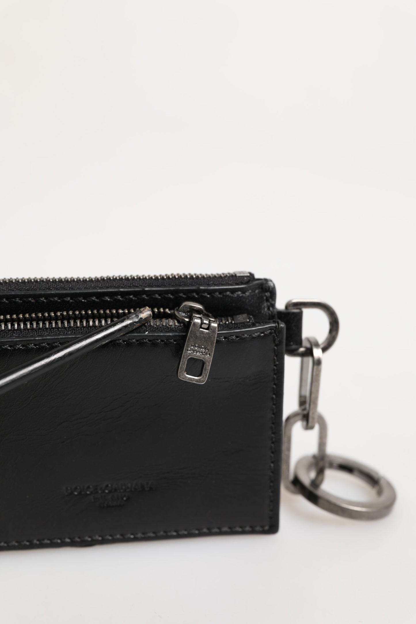 Dolce & Gabbana Black Leather Zip Logo Keyring Coin Purse Keyring Wallet