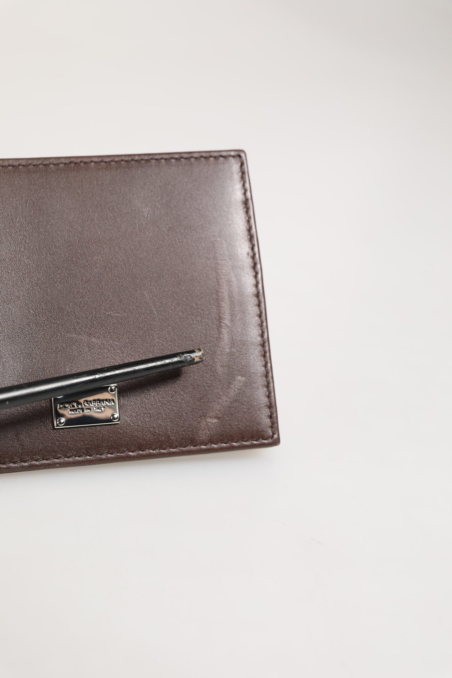 Dolce & Gabbana Brown Leather DG Logo Engrave Bifold Card Holder Wallet