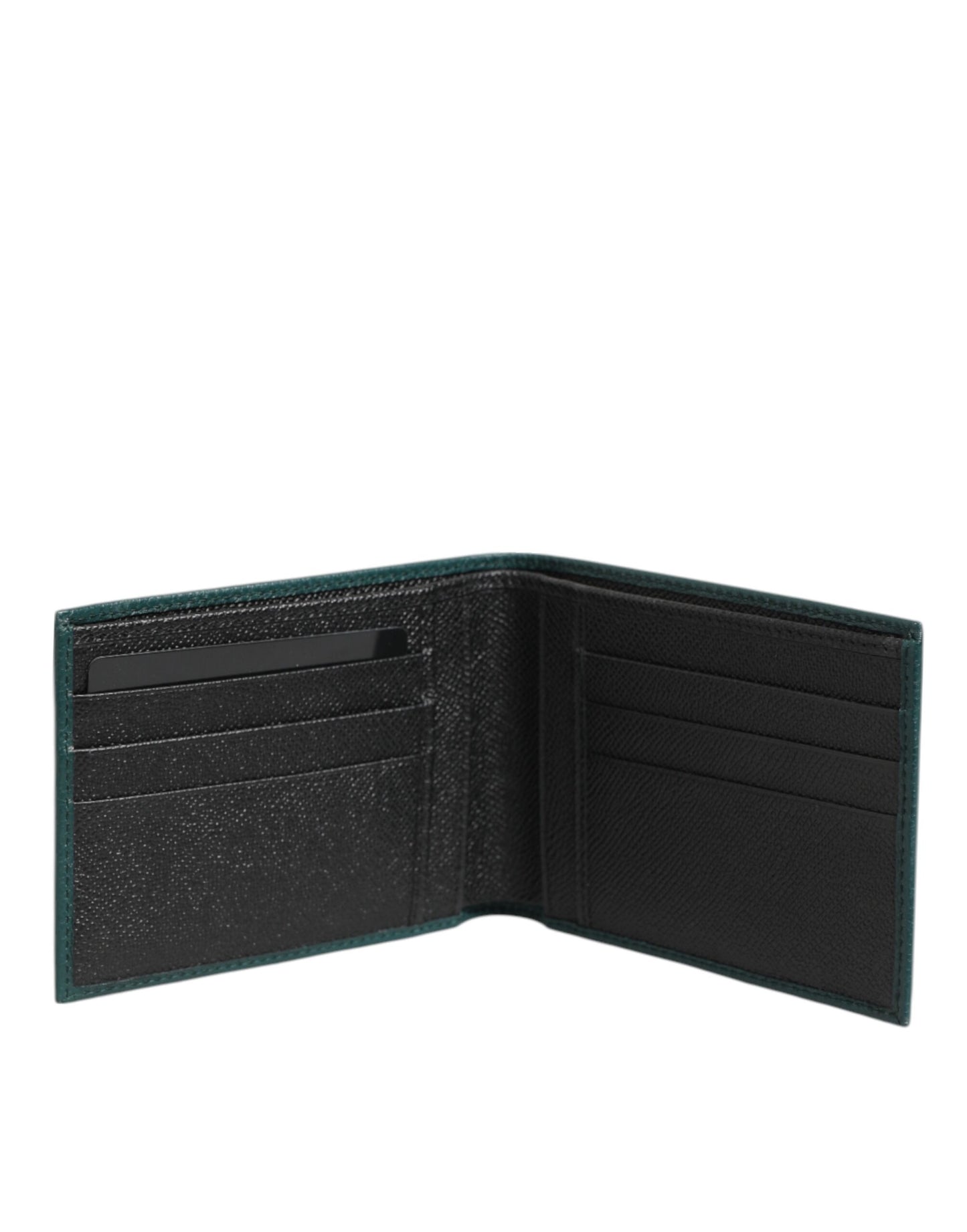 Dolce & Gabbana Green Leather DG Logo Engrave Bifold Card Holder Wallet