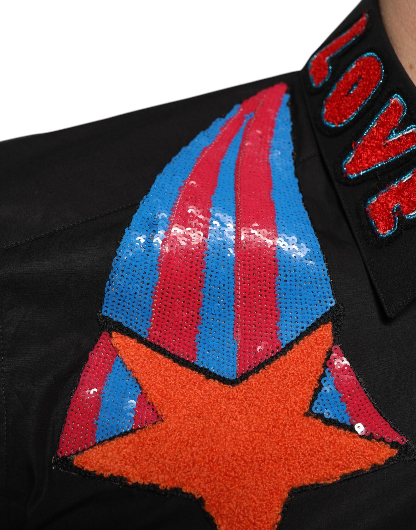 Dolce & Gabbana Black Cotton Star Sequin Dress Formal Men Shirt