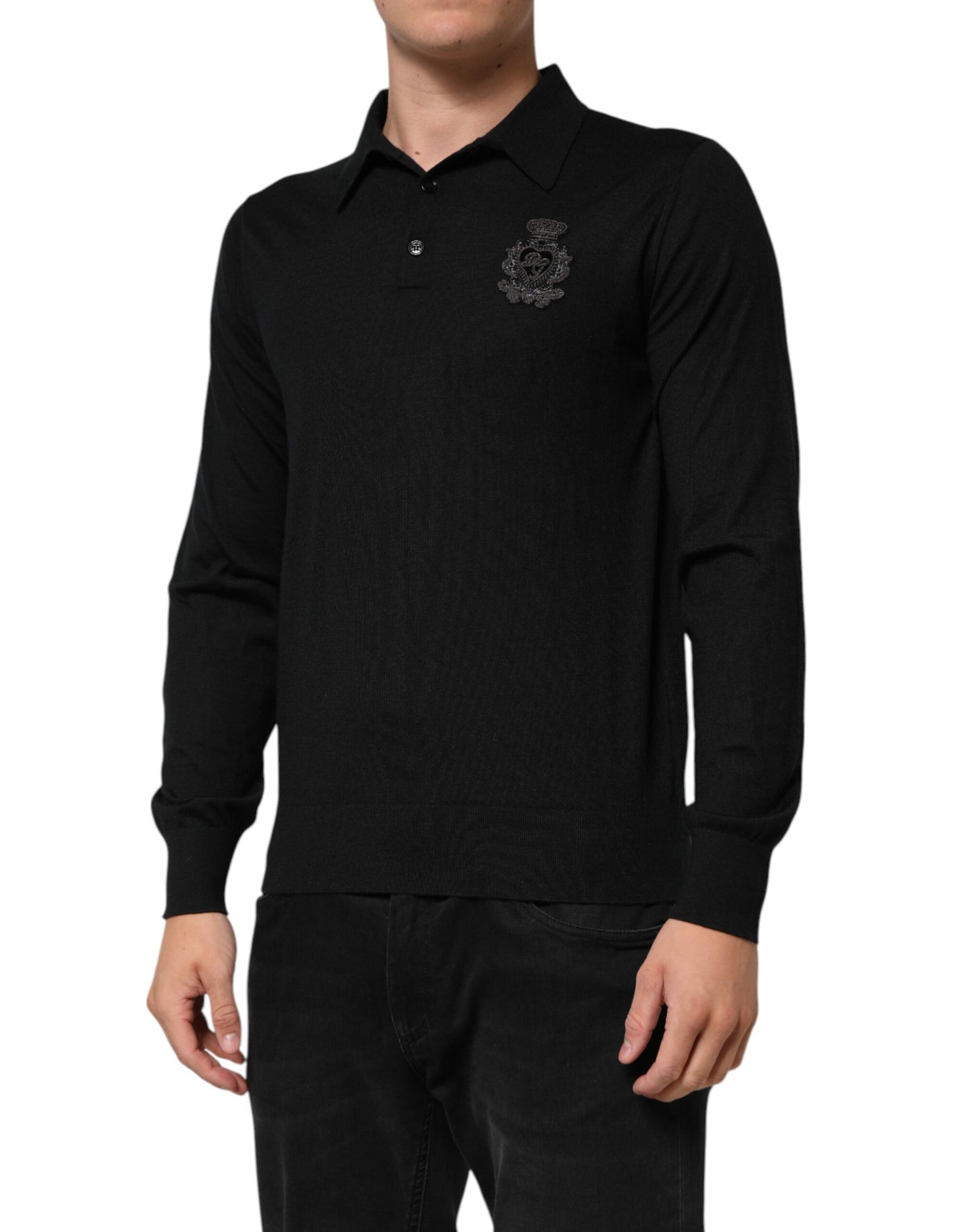 Dolce & Gabbana Black Cashmere Polo Men Longsleeves Sweater
