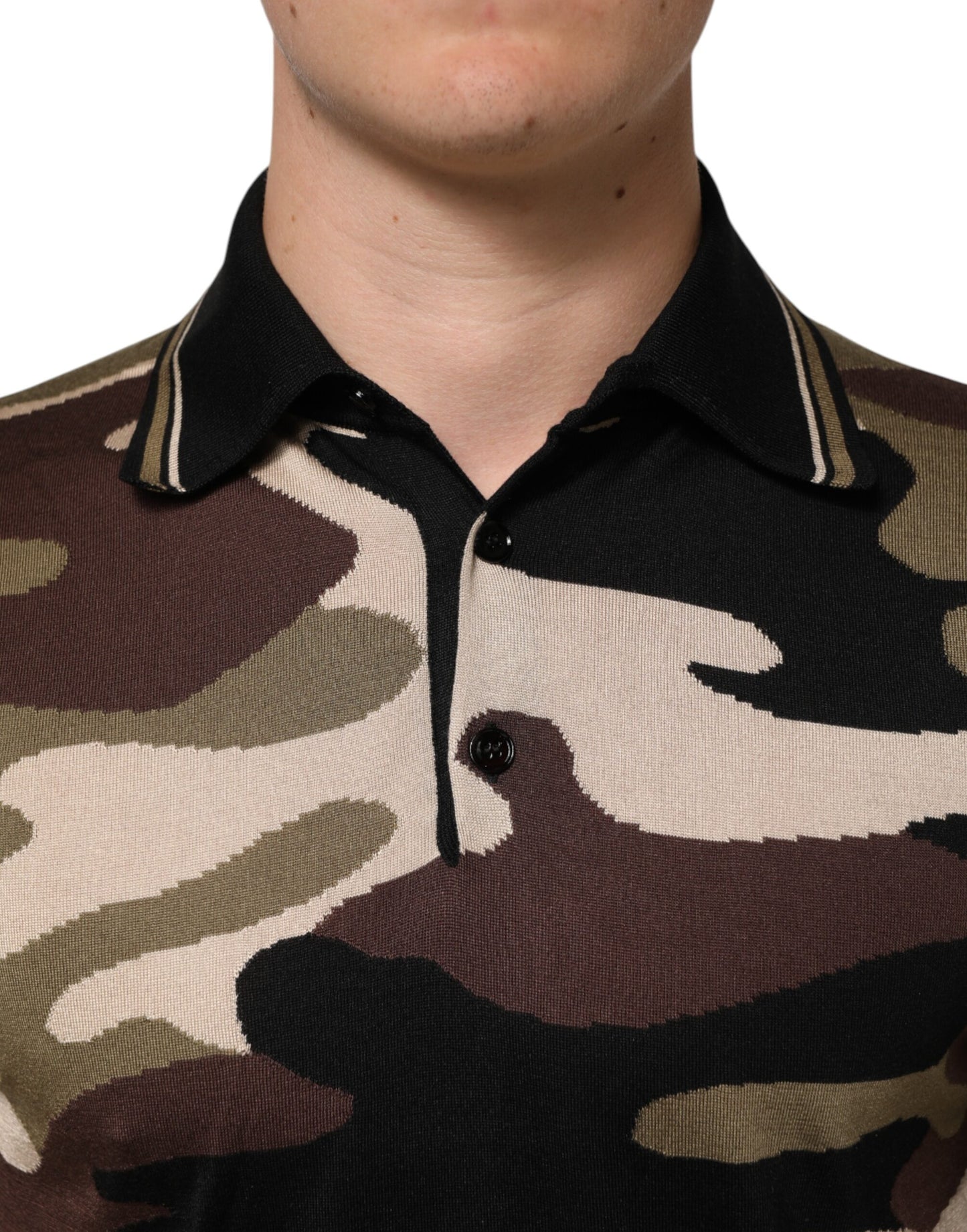 Dolce & Gabbana Camouflage Brown Silk MilitaryPolo T-shirt
