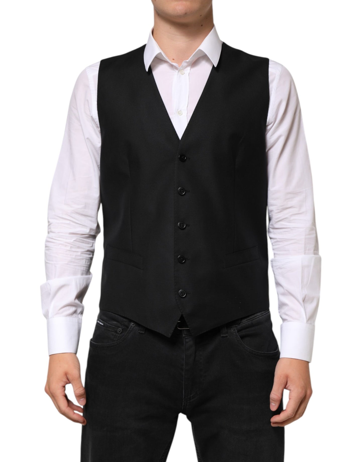 Dolce & Gabbana Black Wool Dress Formal Men Waistcoat Vest