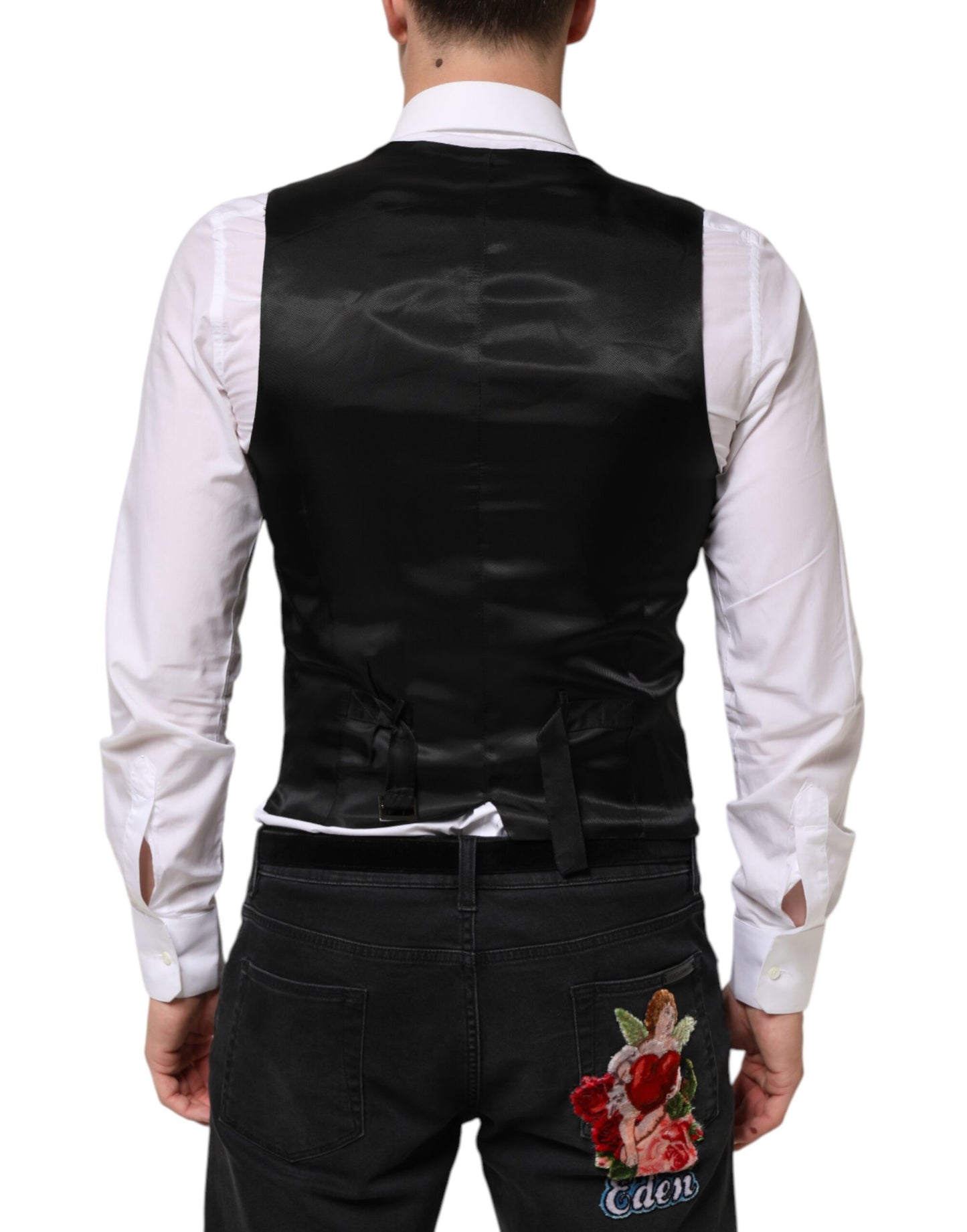 Dolce & Gabbana Black Wool Dress Formal Men Waistcoat Vest