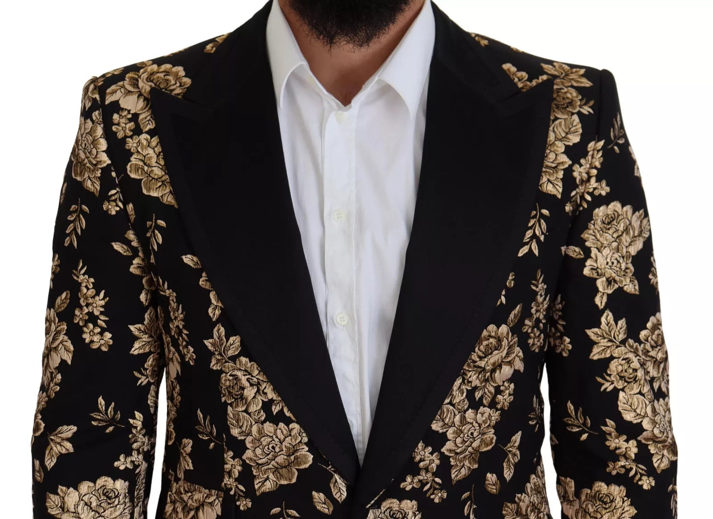 Dolce & Gabbana Gold Black Floral Embroidered Jacket Blazer