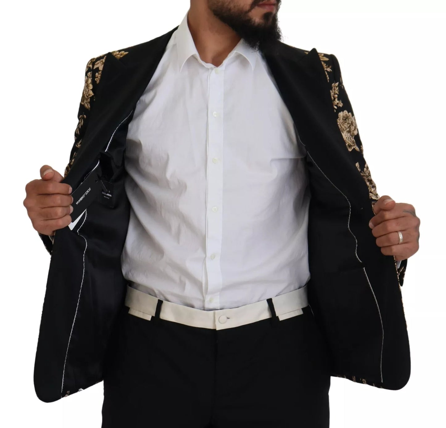 Dolce & Gabbana Gold Black Floral Embroidered Jacket Blazer