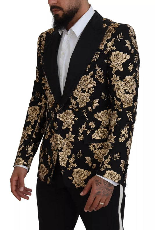Dolce & Gabbana Gold Black Floral Embroidered Jacket Blazer