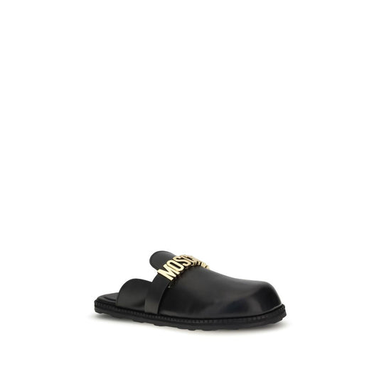 Moschino Black Calf Leather Bos Taurus Mules