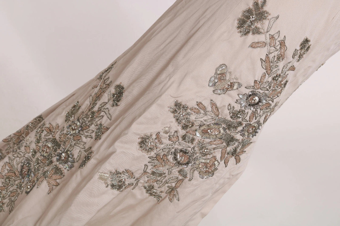 Dolce & Gabbana Beige Sequined Flower Flare Ball Gown Dress