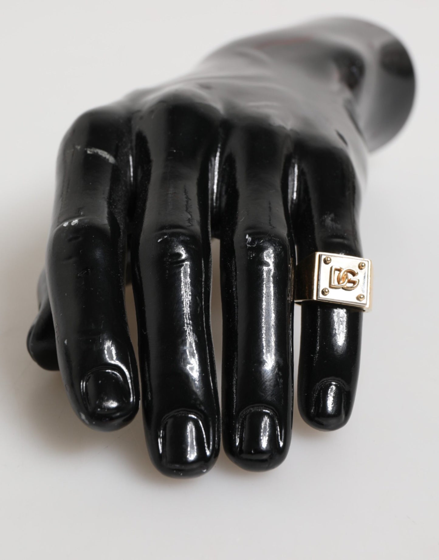 Dolce & Gabbana Gold Tone Brass Signet Square DG Logo Plaque Men Ring