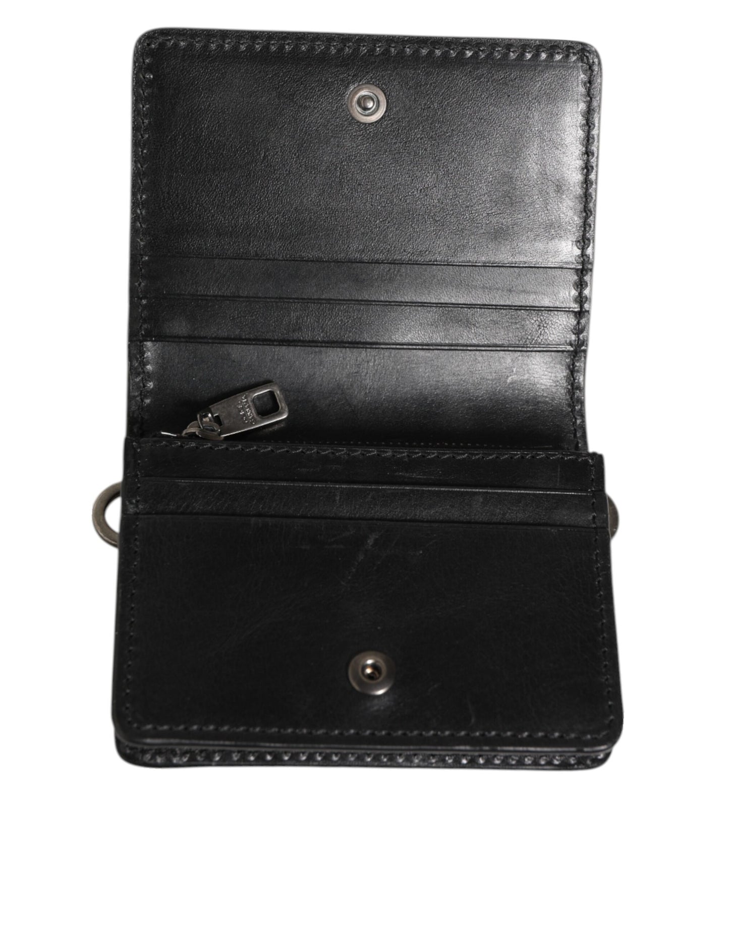 Dolce & Gabbana Black Leather Bifold Card Holder Mens Coin Purse Key Clip Wallet