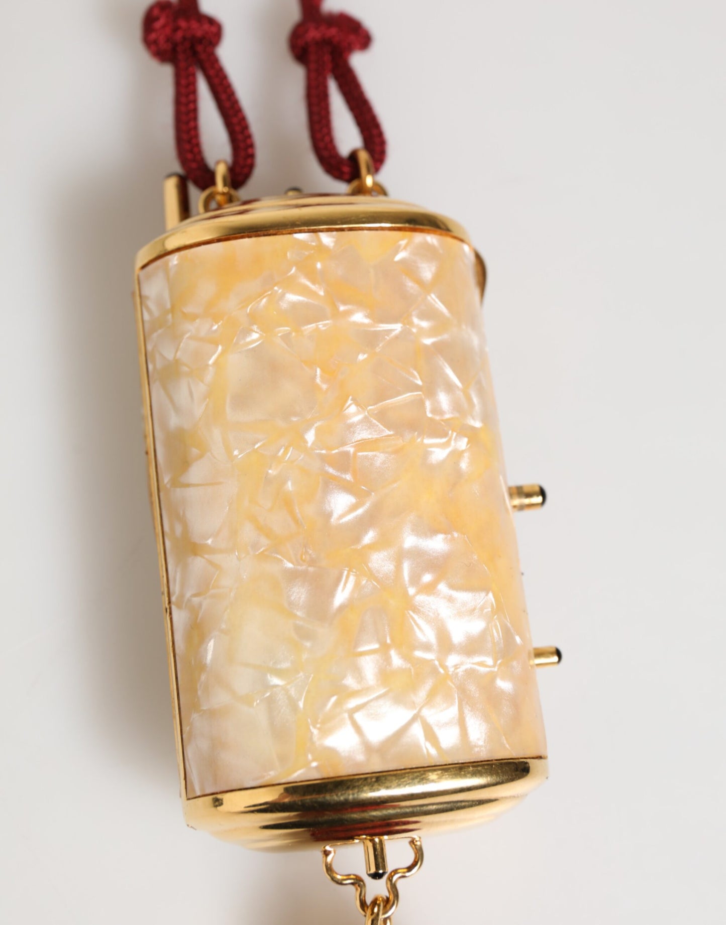 Dolce & Gabbana White Resin Gold Metal Crossbody Mini Purse Tassel Bag