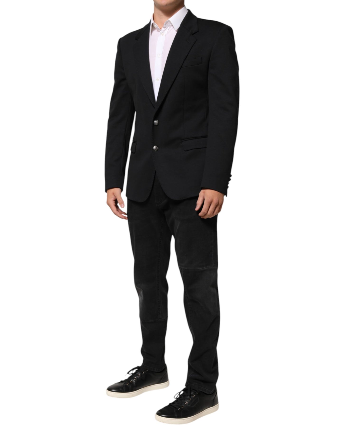 Dolce & Gabbana Dark Blue Cotton Men Jacket Coat Blazer Suit