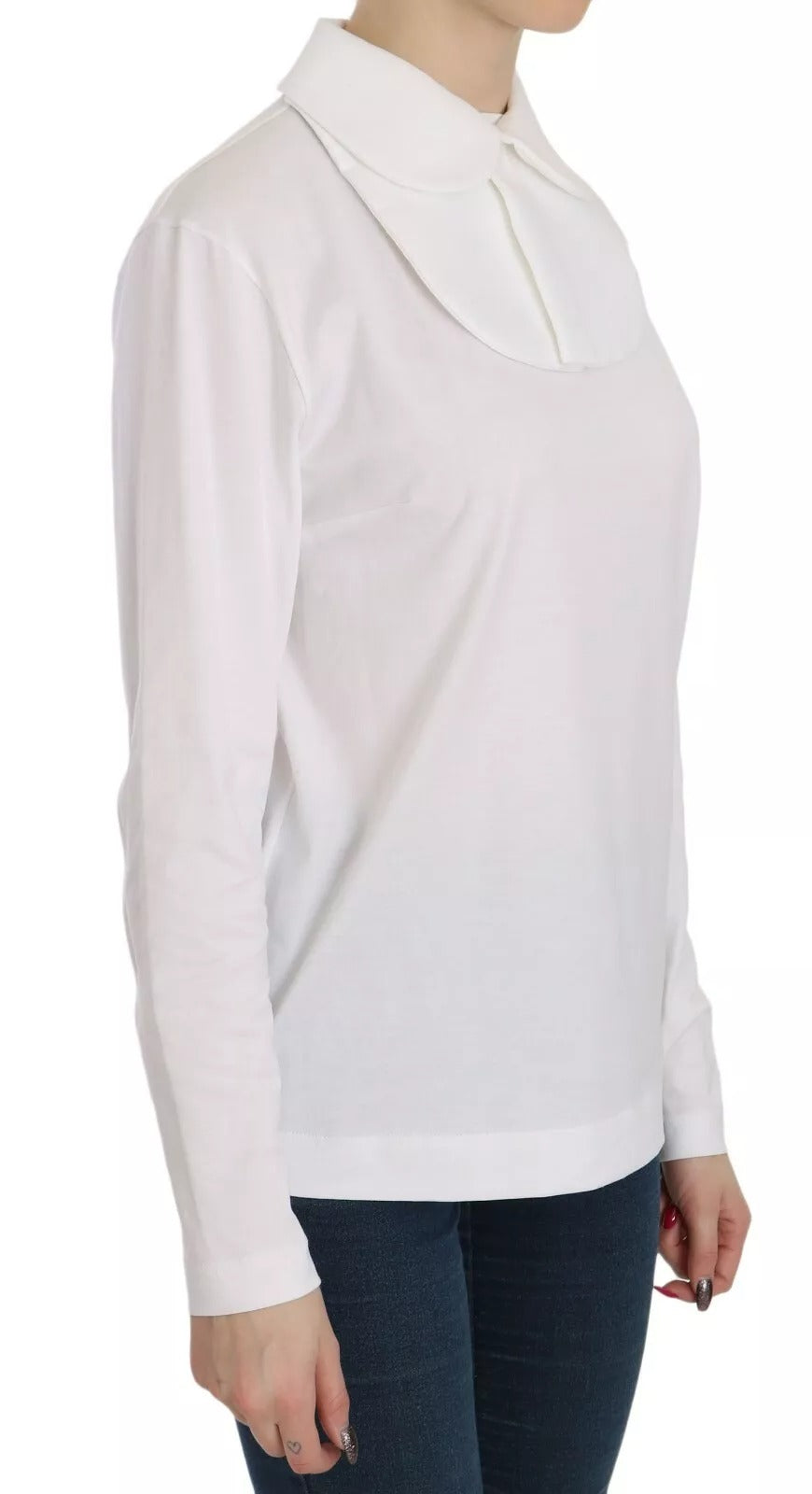 Dolce & Gabbana White Cotton Longsleeve Collared Blouse