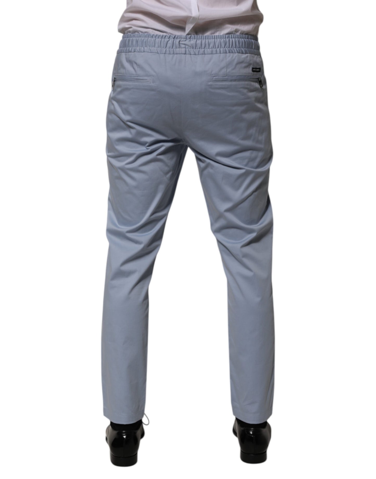 Dolce & Gabbana Light Blue Cotton Drawstring Elastic Waist Men Pants