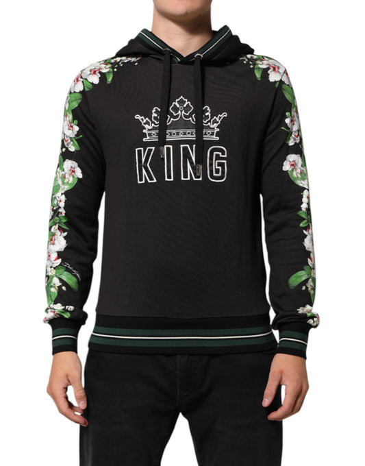 Dolce & Gabbana KING Black Orchid Floral Crown Logo Hoodie Sweater