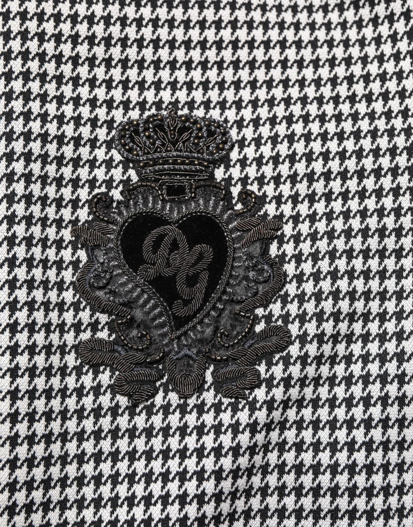 Dolce & Gabbana Black White Houndstooth Wool Crest Jacket Sweater