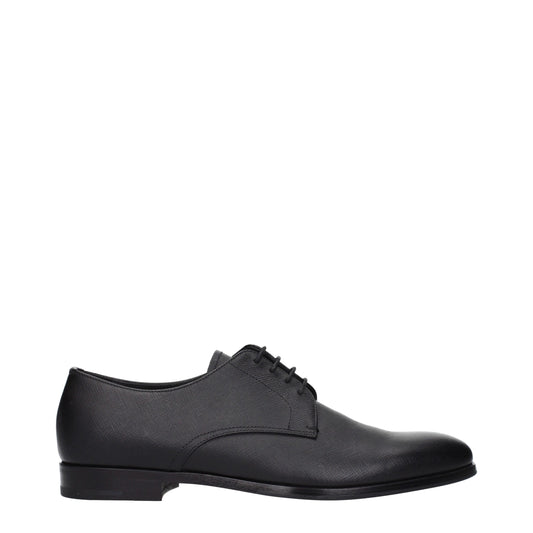 Prada Black Leather Oxfords And Derbies