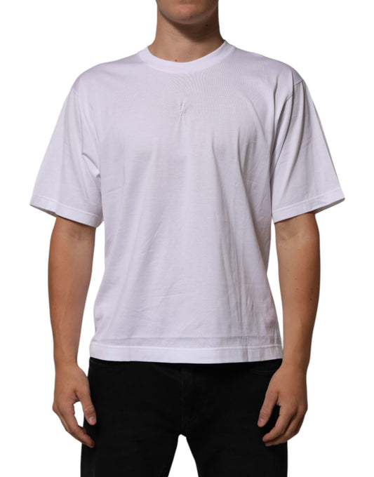 Dolce & Gabbana White Cotton Logo Patch Crew Neck Men T-shirt