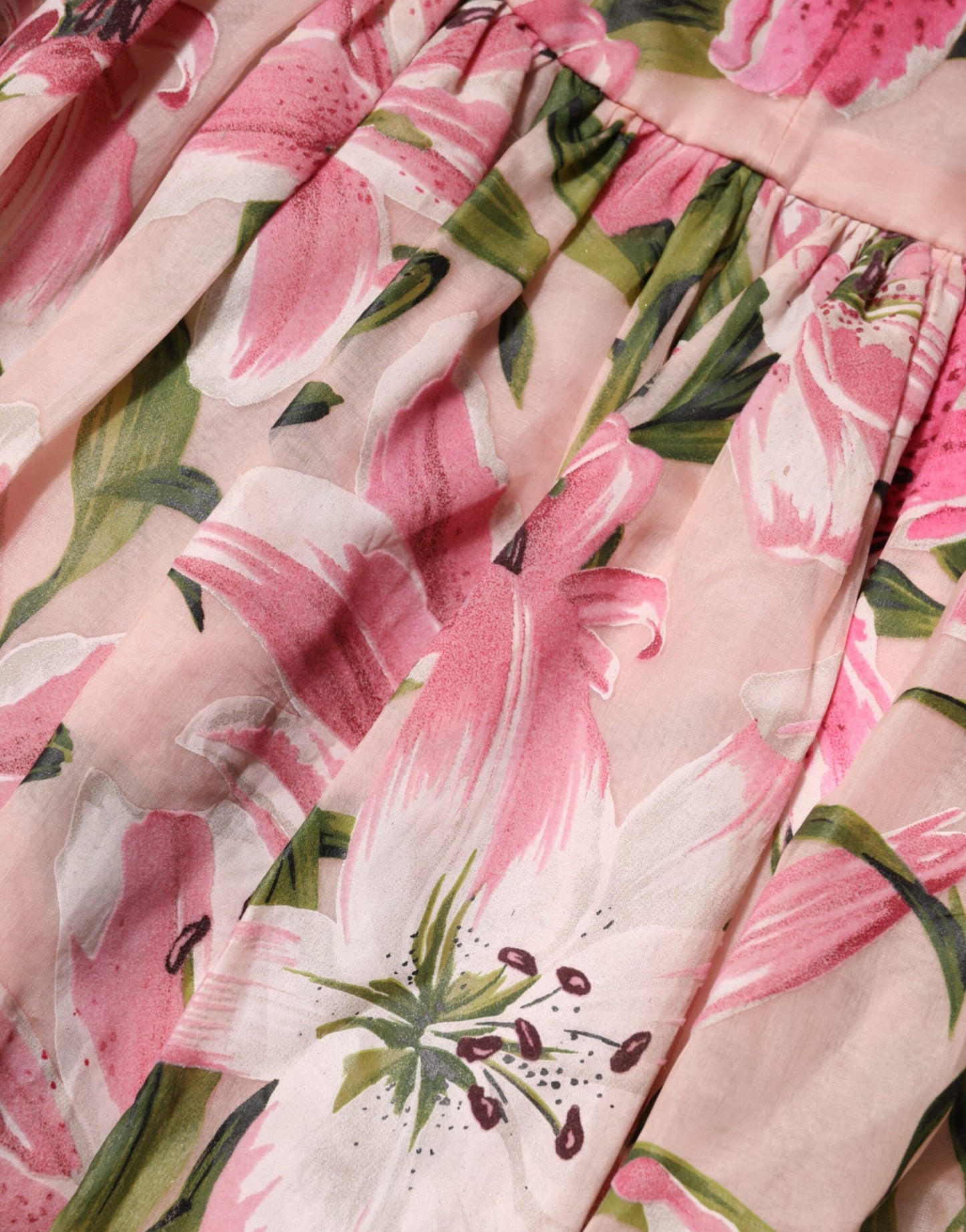 Dolce & Gabbana Pink Floral Lily Print Midi Sleeveless Dress