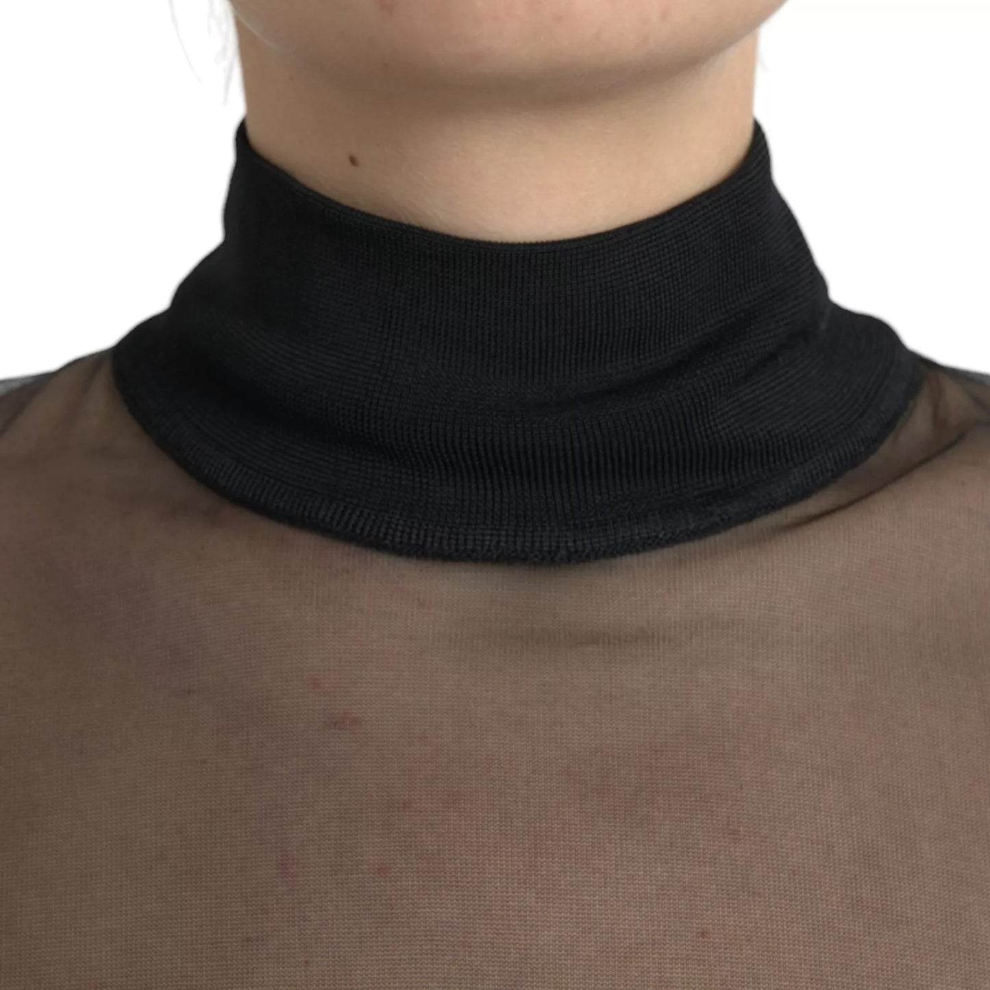 Dolce & Gabbana Black Mesh Turtleneck Sheer Blouse Top