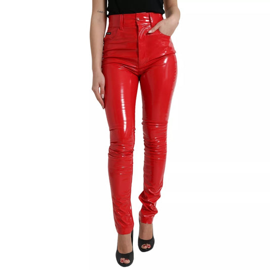 Dolce & Gabbana Red High Waist Skinny Trouser Shiny Pants