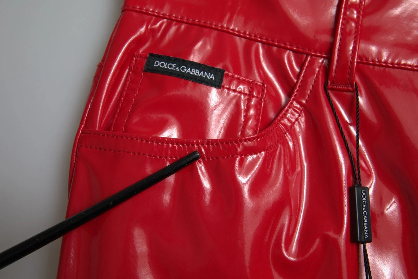 Dolce & Gabbana Red High Waist Skinny Trouser Shiny Pants