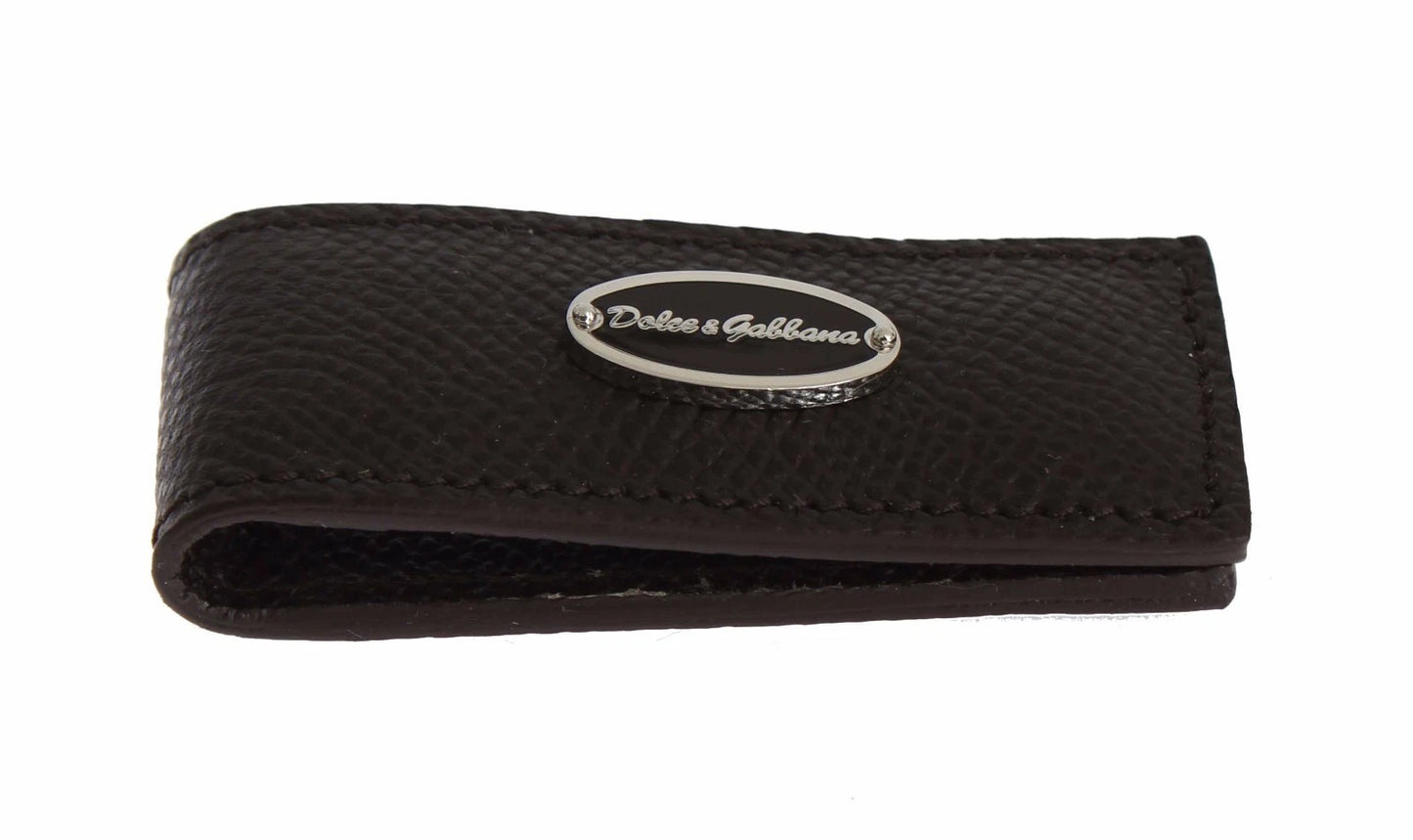 Dolce & Gabbana Brown Leather Magnet Mens Money Cash Clip