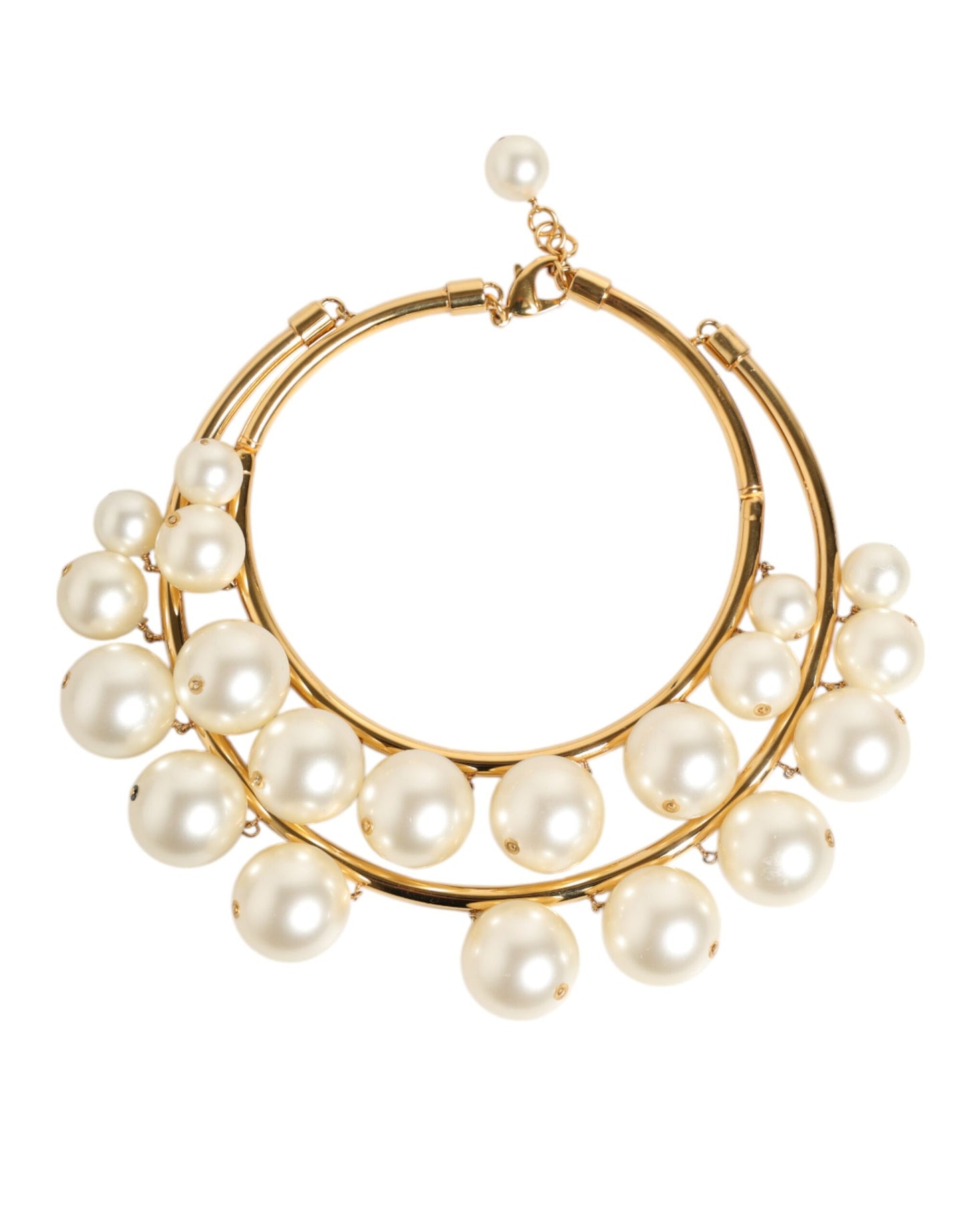 Dolce & Gabbana Gold Brass Faux Pearl Crystal Statement Luxury Jewelry Necklace