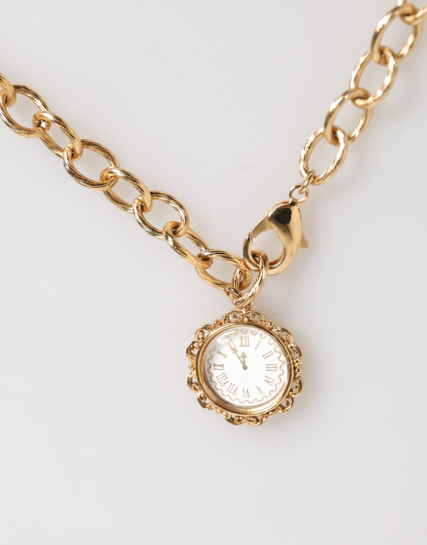 Dolce & Gabbana Gold Crystal Clock Face Pendant Statement Jewelry Necklace