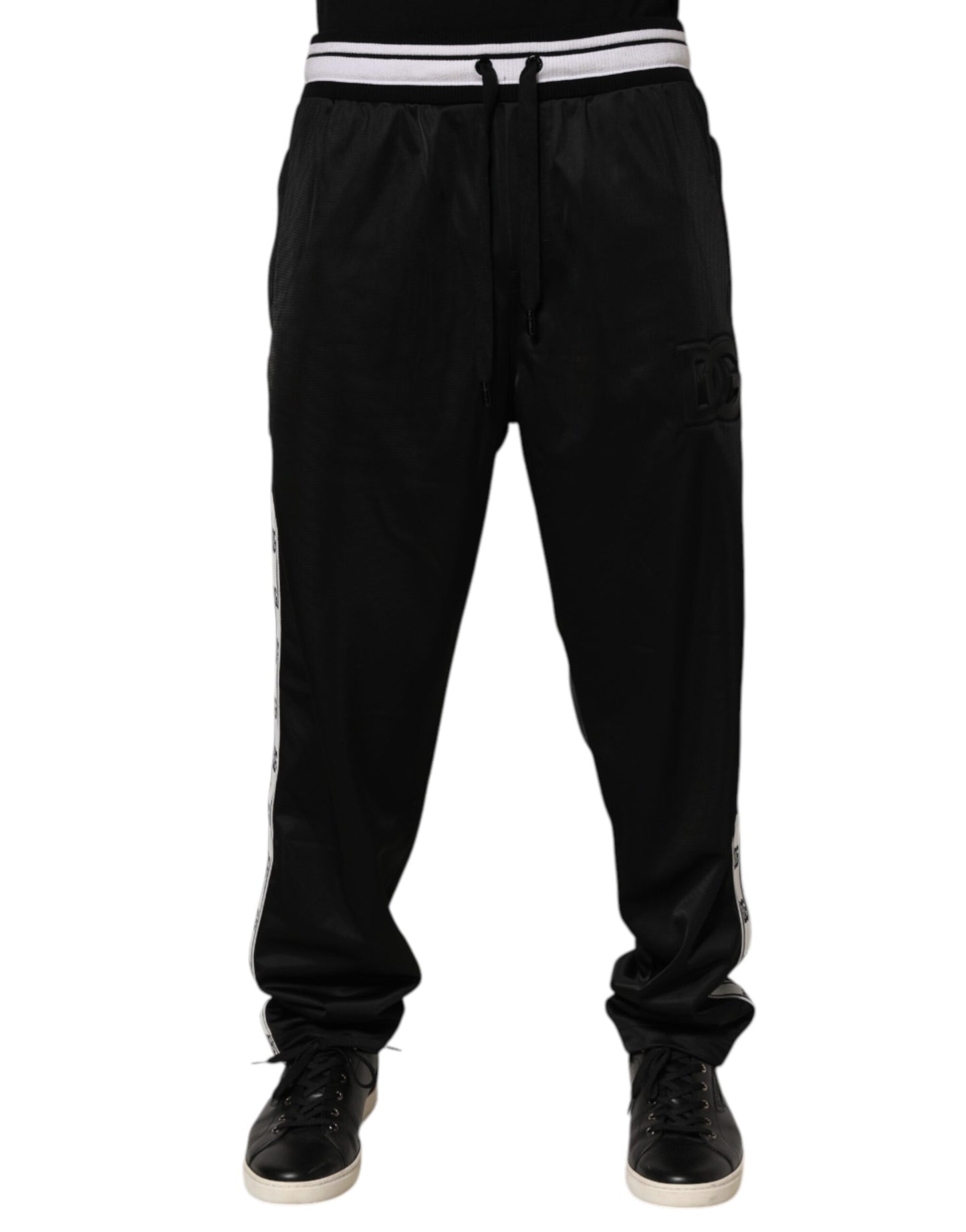 Dolce & Gabbana Black Polyester Logo Stripe Track Jogger Pants