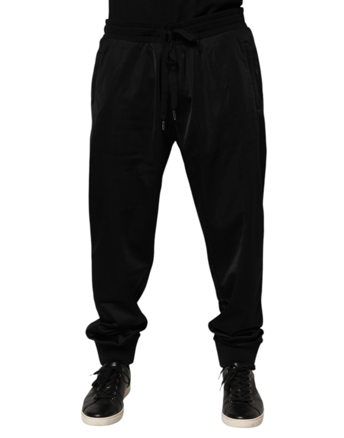 Dolce & Gabbana Black Polyester Logo Plaque Sweatpants Jogger Pants