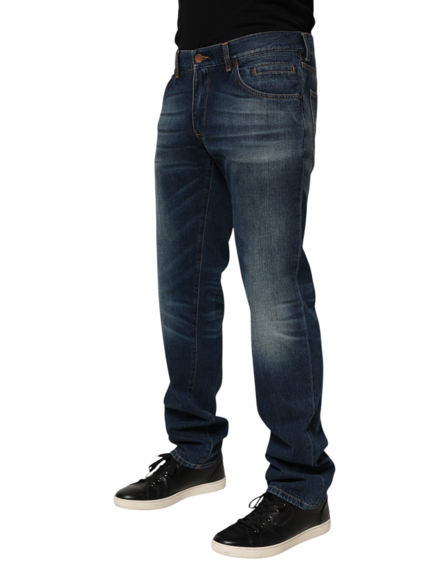 Dolce & Gabbana Dark Blue Washed Cotton Skinny Men Denim Jeans