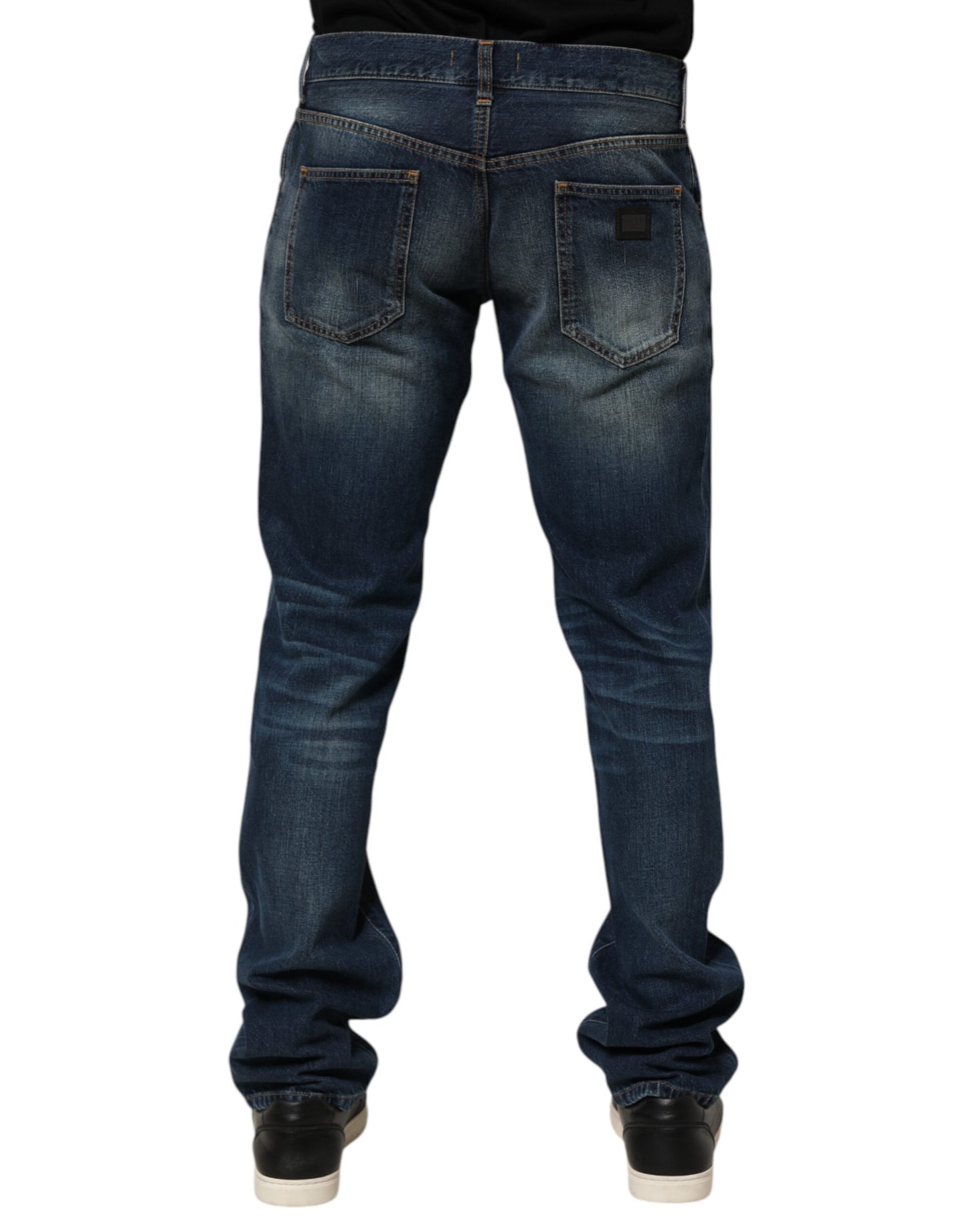 Dolce & Gabbana Dark Blue Washed Cotton Skinny Men Denim Jeans