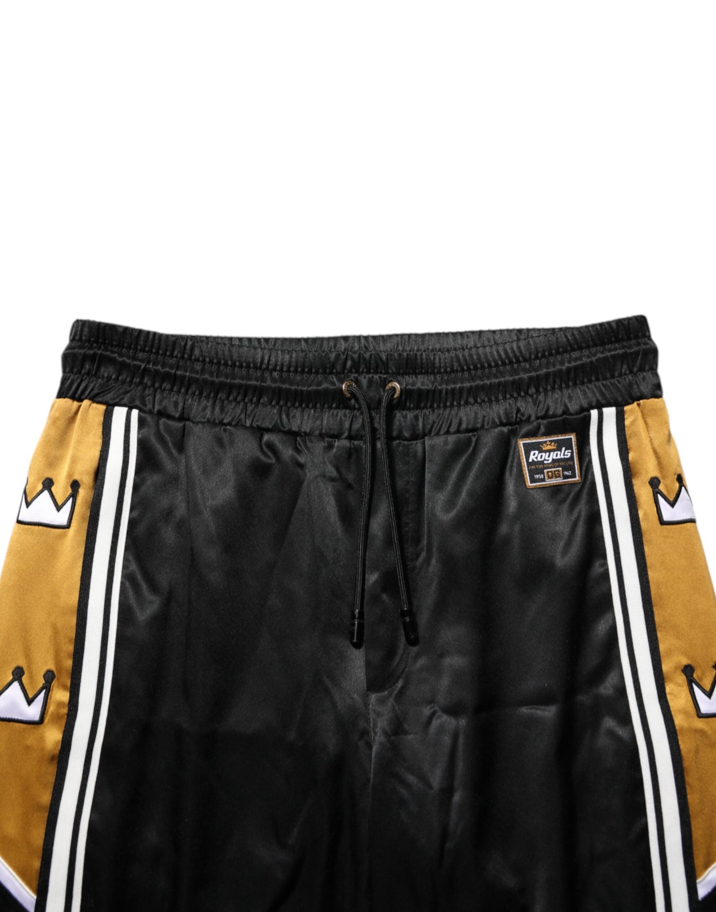 Dolce & Gabbana Black Gold Satin Crown Side Stripe Jogger Pants