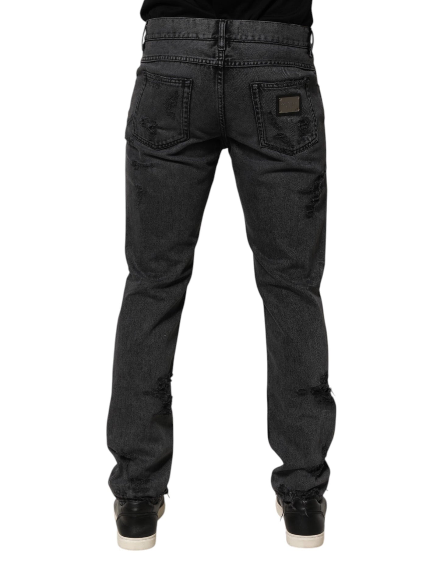 Dolce & Gabbana Black Tattered Skinny Cotton Men Denim Jeans